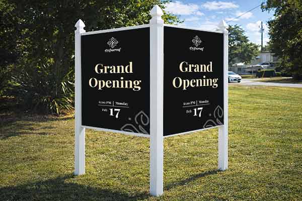 4x4 outdoor site sign mounted with Arrow Post Kit for two-panel V-shaped display